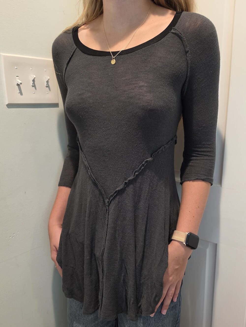 Free People Black Scoop Neck 3/4 Sleeve Tunic